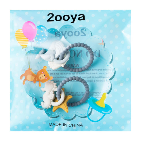 2ooya 2Pcs Summer Silicone Teether Toys for Babies - Ocean Beach Themed Teething Ring Infant Soft Teethers, Toddler