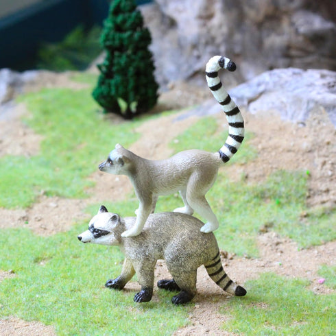 Gemini&Genius Raccoon Lemur Wild Animal Action Figure Toy Set - Realistic Zoo Animal Figurines for Kids