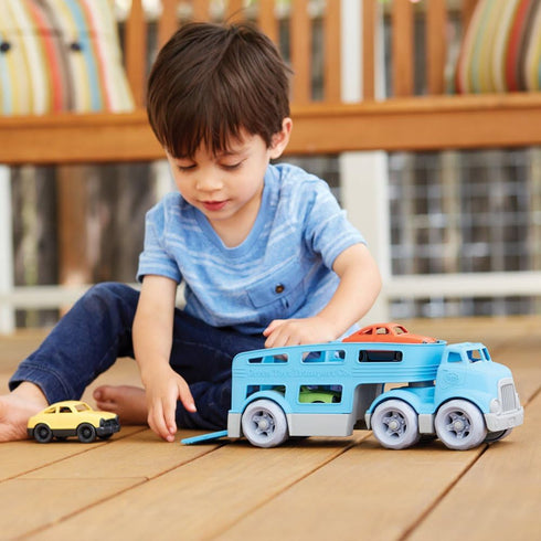 Green Toys Car Carrier, Blue - Kids Toy Vehicle for Pretend Play, Motor Skills, 4 Piece Set, Made in USA, Dishwasher