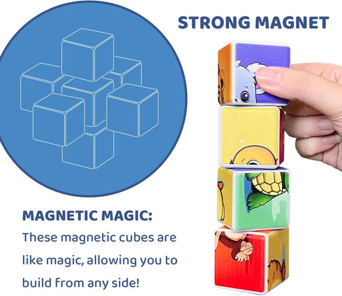 1.65 inch 1 2 3 Pairez Toys Magnetic Cubes for Toddler, Large Building Blocks Tiles, Construction Vehicles Puzzles Game