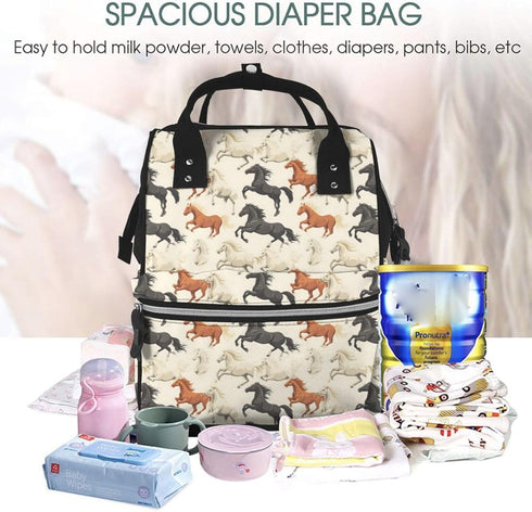 TZTTZT Backpack, Mommy Cool Colorful Horse Print Diaper Bag Toddler Baby Girl Boy Diaper Bag for Mom Dad, Bags Travel