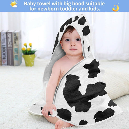WELLDAY 30x30 Inch Cow Patter Black White Print Baby Towel Ultra Soft Hooded Towels for Babies - Ultra Absorbent Cotton