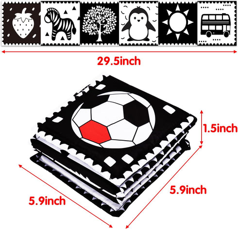 Black and White High Contrast Baby Toys, Soft Book for Newborn Brain Development, Infant Sensory Crinkle Toys