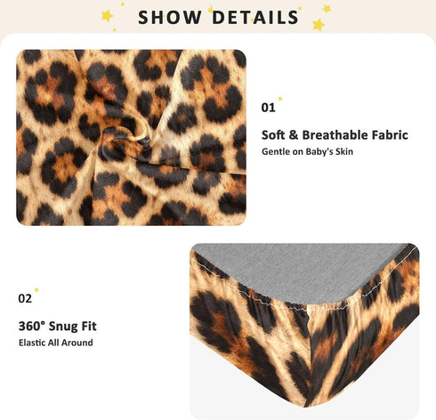 CZXW 52" 28" Leopard Print Brown Crib Sheets Fitted x Natural Cotton Soft & Breathable for Baby Crib Mattress