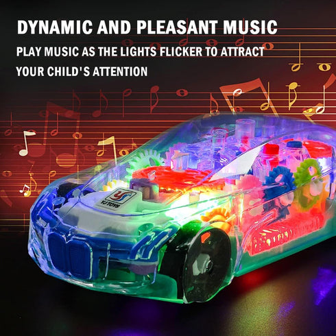 Light Up Transparent Car Toy - Interactive Electric Car Toy for Kids with Music, LED, and Colorful Moving Gears