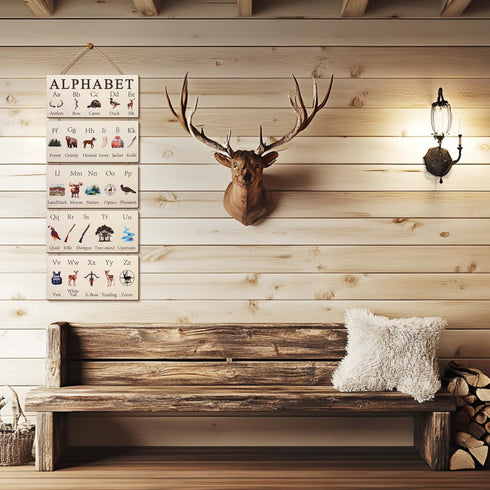 Lumncomfor Wooden Hunting Alphabet Signs, Rustic Wilderness ABC Wall Decor for Nursery Woodland ABC's Educational