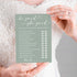 Bridal Shower Games Cards, Who Knows The Bride Best, 25 Guests Engagement Party Wedding Games, Minimalist Green