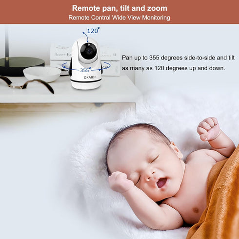 Video Baby Monitor with Camera and Audio, 5" Display, No WiFi, 30H Battery, 1000ft Range, Remote Pan-Tilt-Zoom, Night