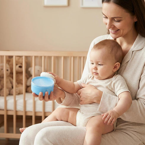 Happyupcity Baby After-Bath Powder Puff Container Jars Empty Refillable Plastic Soft Face Body Powder Box with Sifter