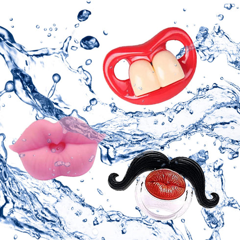 AUSTUFF 6PCs Funny Pacifier Infant Cute Kissable Lips and Gentleman Mustache Soft Silicone Design for Babies