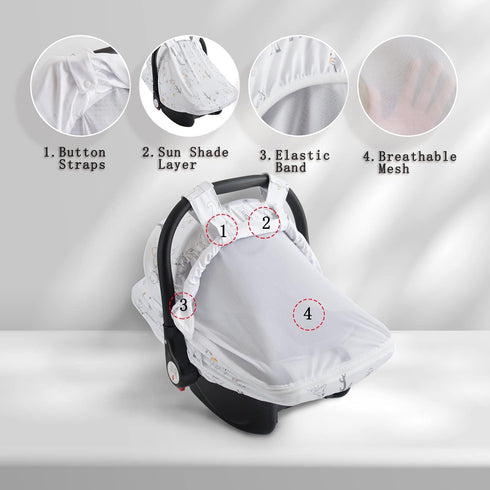 Baby Car Seat Cover, Soft Breathable Privacy Canopy, Comfortable Sun Shade Protect for Newborn Infant Boys Girls