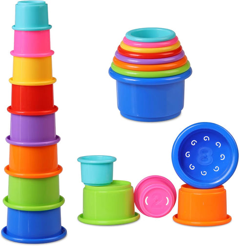 Educational Stacking Cups Baby Toy Set, 8-Pc Stackable Cups with Number Rainbow Nesting for Babies 6-12 Months