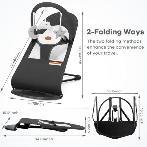 0-18 100% 3 HKAI Baby Bouncer, Portable Baby Bouncer Seat for Babies Months, Cotton Fabrics, Modes of use with Rocker