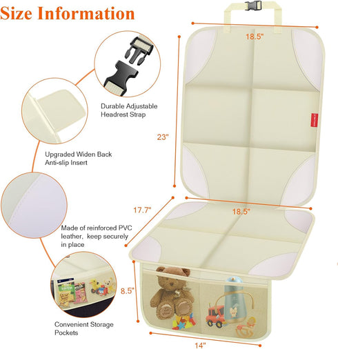 Car Seat Protector for Child Car Seat, 600D Fabric, 2 Pack Seat Protectors with Non-Slip Backing, Mesh Pockets