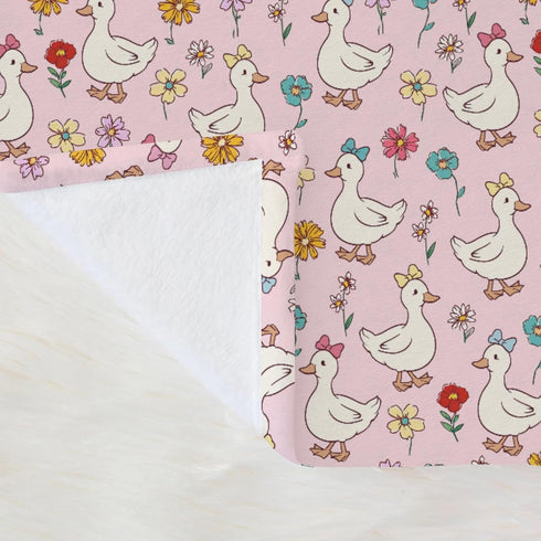 Selgkds 50x60inch Cute Geese Boho Flowers Baby Blankets for Girls Boys Infants Toddler Crib Stroller Pink Spring Ducks