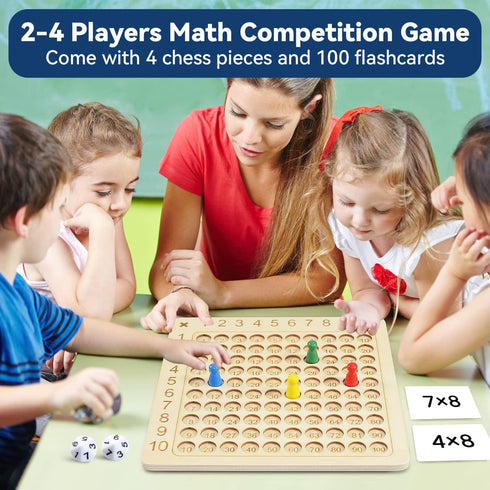 BAKAM Wooden Multiplication Board Math Game for Kids 8-12, 100PCS Flash Cards, Montessori Counting Toy