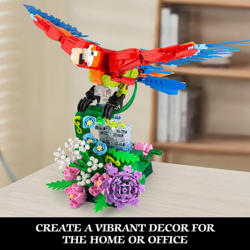 Set, 2 1 14+ (1176 Vziimo Parrot Floral Building MOC Flower and Parrot Collectible Table Art Kit, Creator in Animals