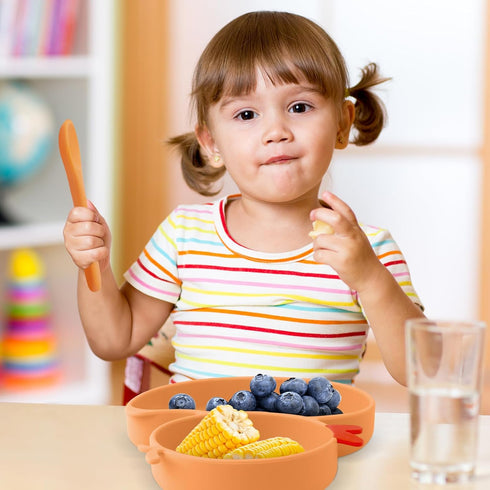 Powerful Suction Plates for Baby and Toddler, Divided Plate, Thanksgiving Plates with Fork & Spoon, Duck Baby Plate,