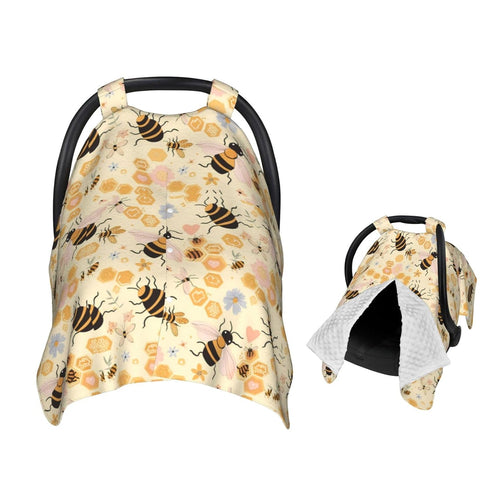 Sweet Honey Cute Bees Baby Car Seat Canopy Nursing for Breastfeeding Multi-Use