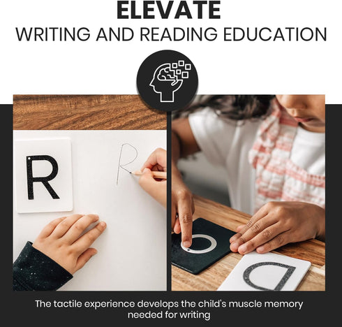 Set 3.5"x2.8" Montessori Sandpaper Letters | Black & White Lowercase Tactile Letter Cards | Alphabet Sensory Learning