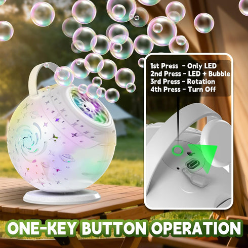 90/360 7-Color Rechargeable Bubble Machine - Auto Rotation, Remote Control, RGB, Larger Bubbles Design, Bubbles Maker
