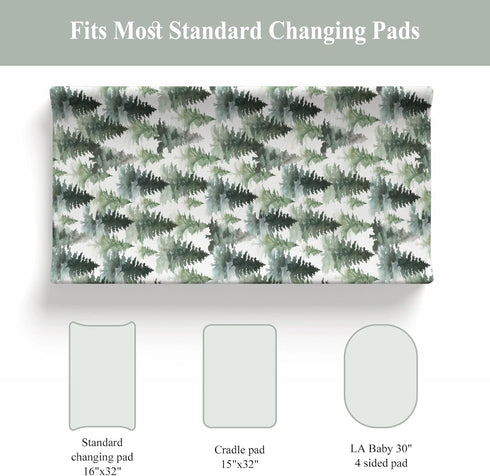 ZoUbqchY 32''16'' Watercolor Green Pine Trees Baby Changing Pad Covers for Boy Girl Gender Neutral Trees Fitted Change
