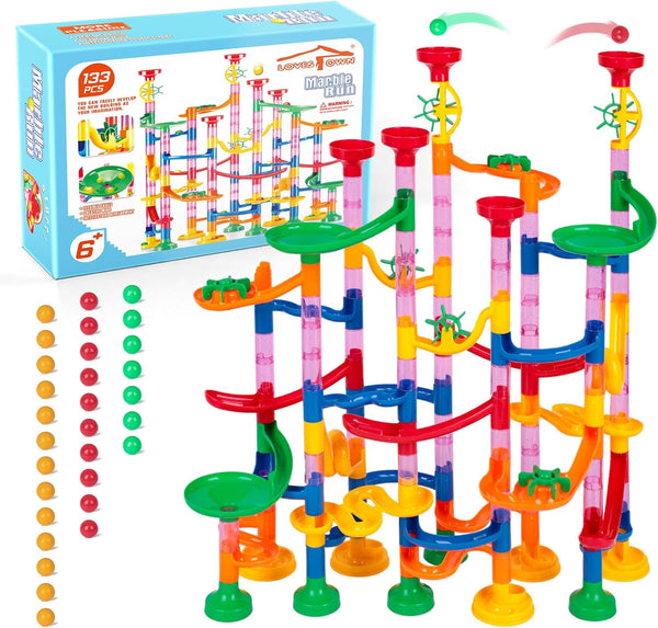 LovesTown 133PCS Marble Run Set, Educational Toy for Kids, Construction Building Blocks for 2-4 Players
