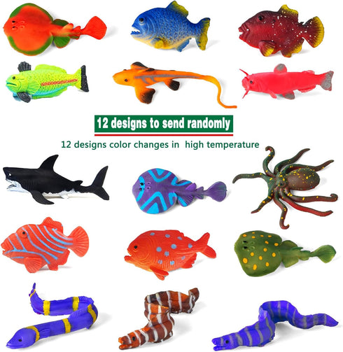 Niskaqsn 12 Pack Color Changing Sea Animal Toys,Change Color Ocean Animals Figures,Mold Free Bath Toys for Toddlers