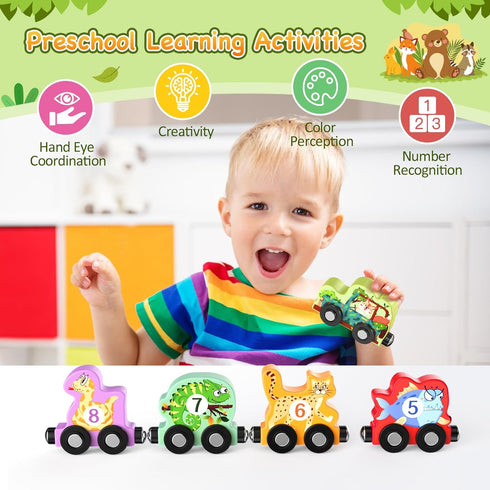 Toys for Toddlers, 11 Magnetic Wooden Animals Train Set, Montessori Learning Activities, Birthday Gifts for Kids