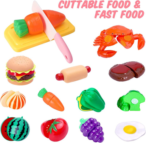 Kids Play Kitchen Accessories Set, Pretend Play Cooking Toys Set, Kitchen Toys Playset for Toddlers with Fake Play Food