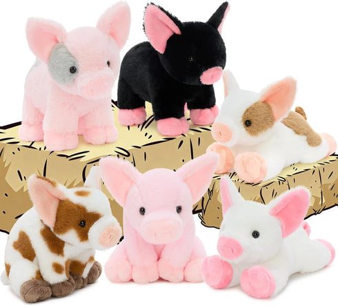 Tezituor 6-Pack of Pig Stuffed Animals Plush Bulk, 10 Inch Cute &