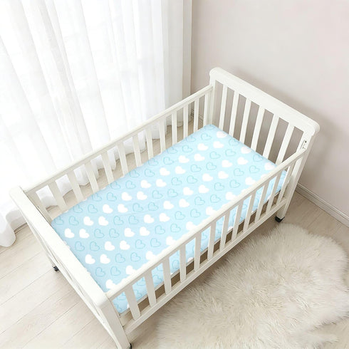 miaozhen 1 Pack 52x28 Cotton Baby Crib Sheets for Boys Girls Soft Breathable Abstract Art Heart Blue White Toddler