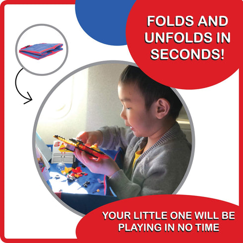 Fun N Fly Foldable Travel Tray - Portable Durable Blue Red Snack Desk for Kids, Toddler, Baby Airplane Travel by FunnFly