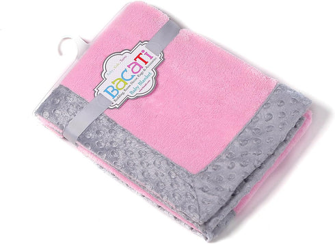 Bacati Solid Center Plush Blanket with Frame Style Border (Solid Baby Pink/Grey Border)