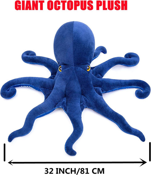 ZHONGXIN MADE Simulation Octopus Plush Toy, Large 32 Inch Blue Soft Octopus Stuffed Animal