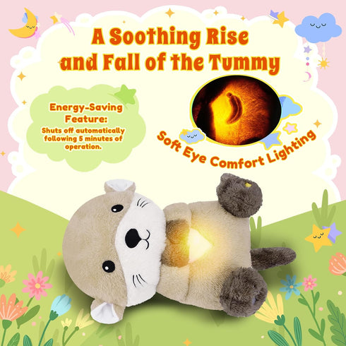 BRICHOEE Breathing Stuffed Animal, Soothing Otter Stuffed Animal with Breathing Motion, Calming Sound and Light