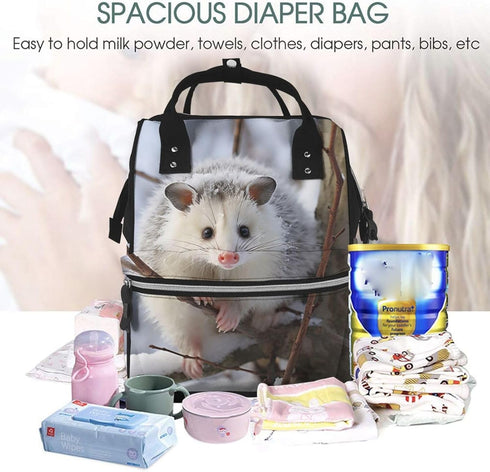 HCBPWVQA Backpack Daypacks Backpack Mommy Opossum In Snow Diaper Bag with Changing Pad and Pacifier Holder