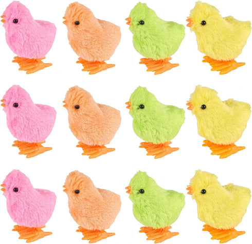 3 Otters 12PCS Wind Up Chick Toys, Colorful Jumping Plush Chicks for Kids Easter Party Favors