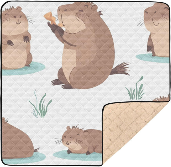Bokkoy Beavers at Play 50x50 inches Baby Gyms Play Mat, Polyester Lightweight Quilted