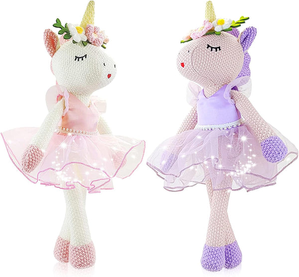 Meooeck 2 Pcs 16 Inch Unicorn Stuffed Animals, Plush Ballerina Doll Toys, Birthday Gift for Girls, 2 Colors