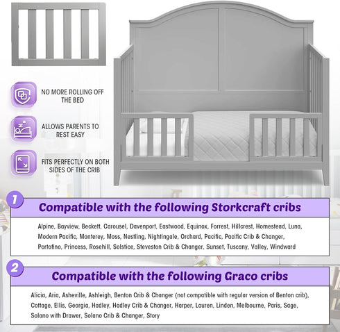 Salcod Toddler Safe Guardrail Compatible with Storkcraft and Graco Crib Conversion - CPSC Certified, Crib Rail