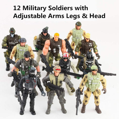 12 Pack US Military Toy Soldiers Playset - Realistic Action Figures with Combat Accessories for Kids