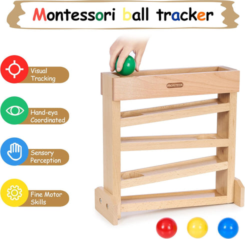 1-3 Montessori Ball Drop Toy, Wooden Ball Tracker, Early Developmental Pound Toys for Toddlers for Year Old, Boys Girls
