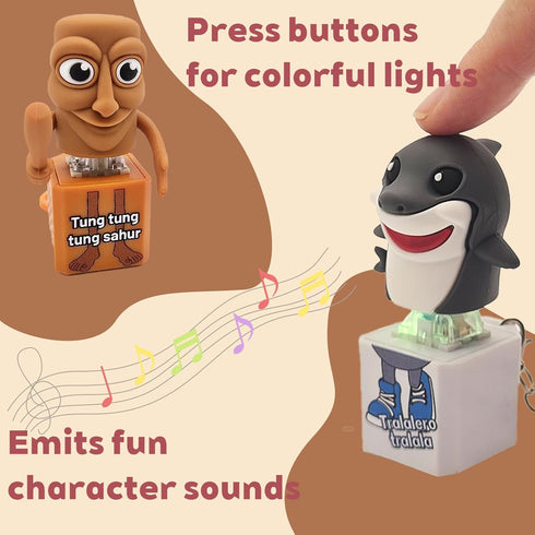 Gtzzot Adults(6pcs-All) Italian Brainrot Clicker Fidget Keychain with Sound and LED Light - Tralalero Tralala Shark