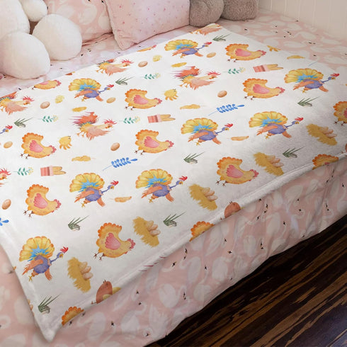 Rooster Hens Eggs Floral Leaves Baby Blanket, Baby Chicken Farm Animals Flannel Soft Receiving Blanket 30x40