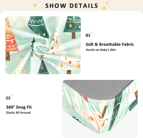 Bseiialft 52 28 Christmas Trees Green Crib Sheets for Boys Girls Soft and Breathable Cotton Baby Sheets for Standard