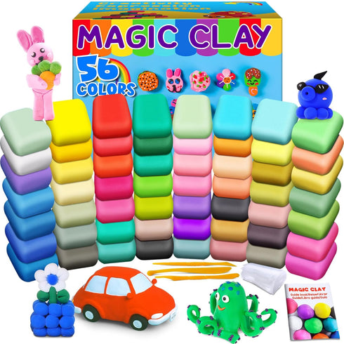 ESSENSON Air Dry Clay 56 Colors, Soft & Ultra Light Modeling Clay for Kids, DIY Molding Magic Clay with Tools