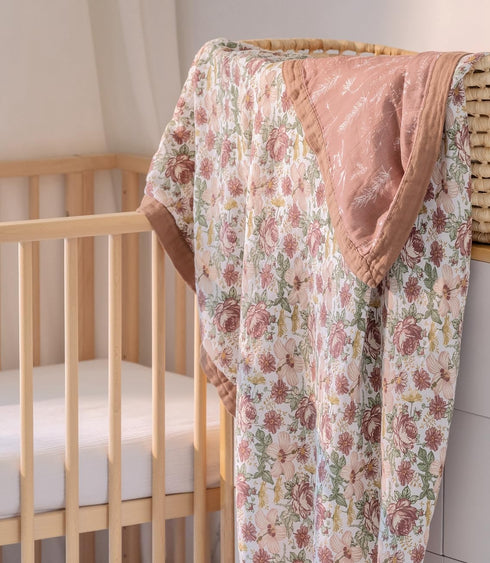 47" 47" 2 Summer Floral-2) Little Jump Boho Vintage Floral Muslin Blanket Baby Quilt - Silky Soft and Breathable Crib