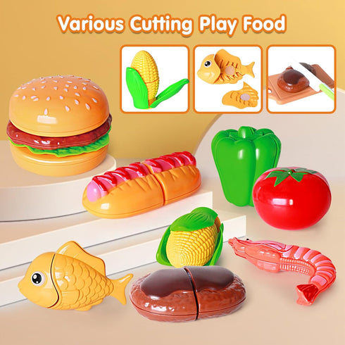 Upgrade 79PCS Toy BBQ Grill Set, Kitchen Toy Set with Realistic Spray, Light & Sound for Kids, Christmas Birthday Gift
