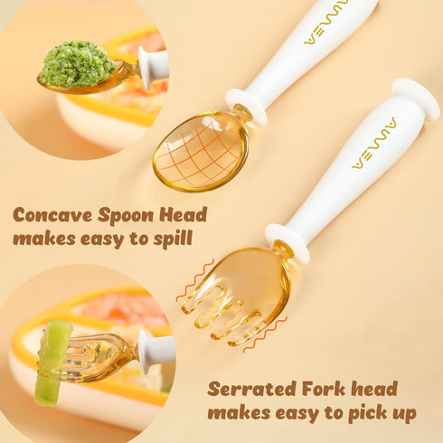 Toddler Forks and Spoons Set with Travel Case, Safe Silicone Utensils for Self-Feeding, Aged 6M+